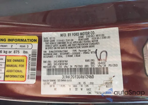 2016 Lincoln Mkz из США, поврежденный, VIN 3LN6L2G93GR612460